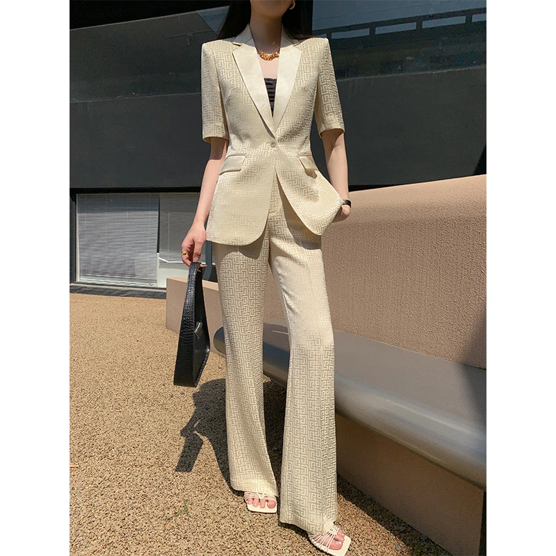 【高端气质】醋酸缎面西装套装女2025新款夏季薄款高级感短袖女装