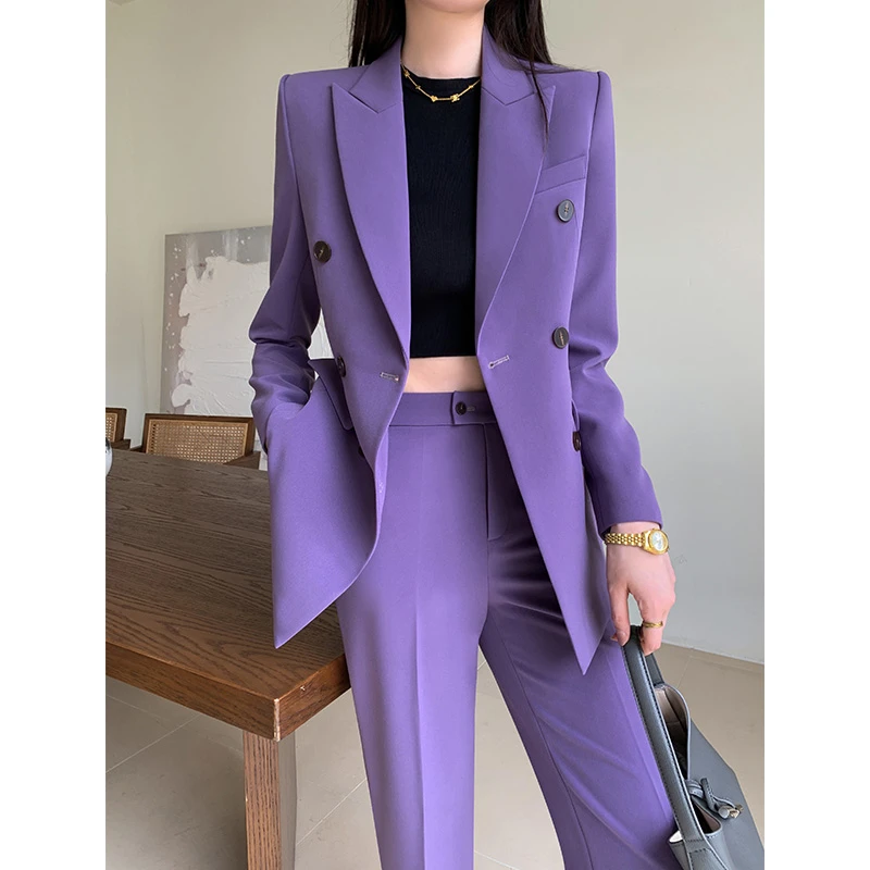 【高端气质】紫色西装套装女2025新款春秋季职业装高级感休闲西服