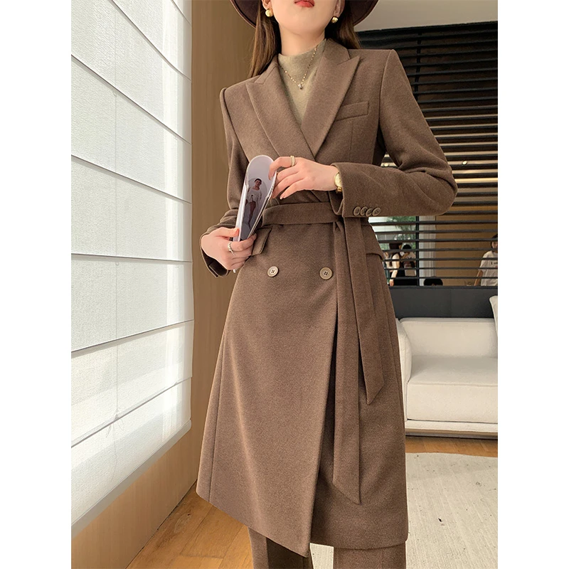 【高端气质】棕色西装套装女2025款中长款大衣奢华大牌总裁御姐西服