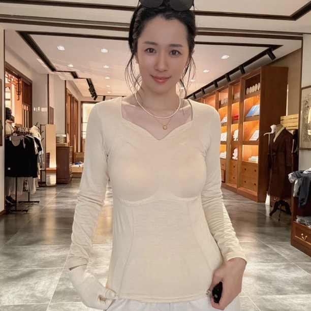 櫟丝御锦柞蚕丝【断码福利】冬季胸垫美体紧身衣打底衫秋衣9623C394