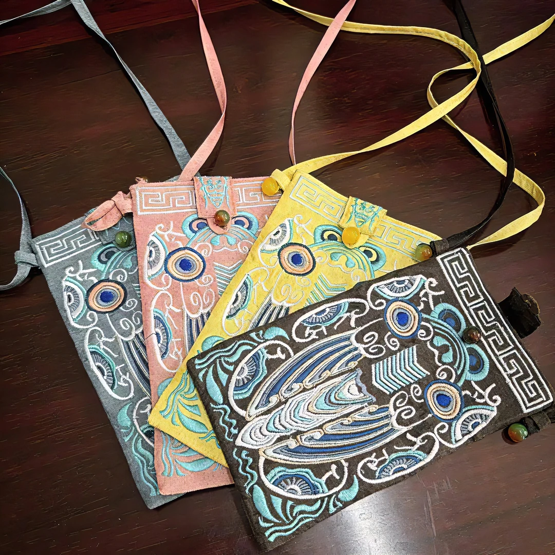 櫟丝御锦天然柞蚕丝国风刺绣手机包斜挎时尚便携民族风个性百搭