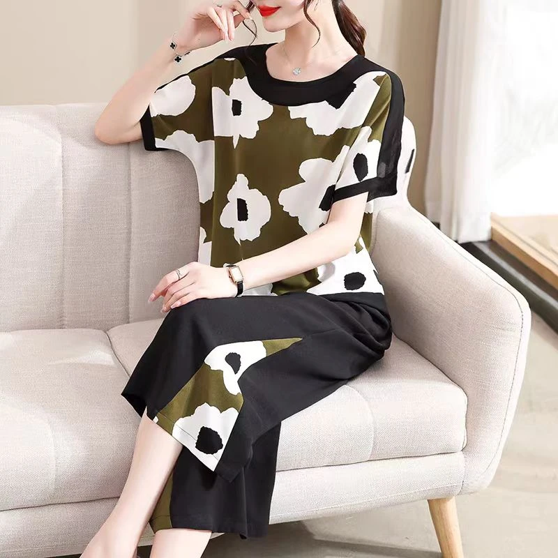 中年休闲夏装洋气套装时尚2025新款中老年女士夏季大码短袖两件套