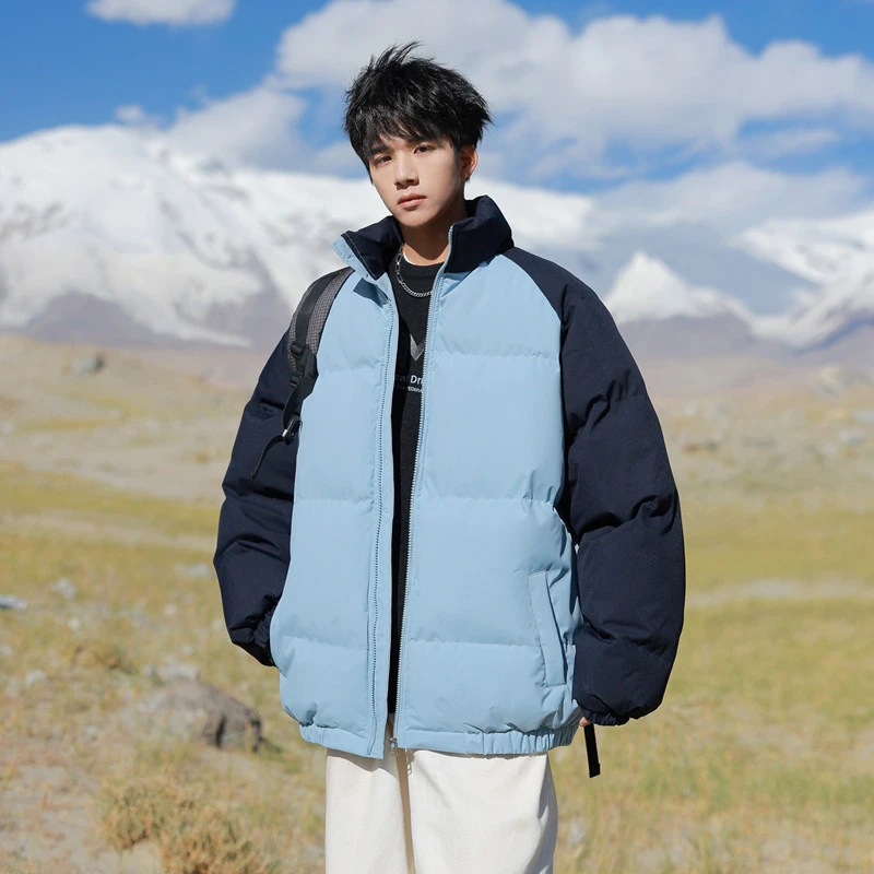 拼接撞色棉衣男立领加厚冬季男士韩版青少年休闲面包服棉袄外套潮