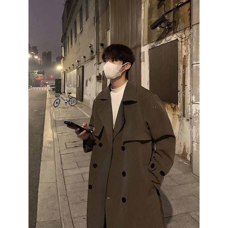 韩版高级感风衣男秋冬加绒加厚中长款英伦风宽松过膝大衣情侣外套