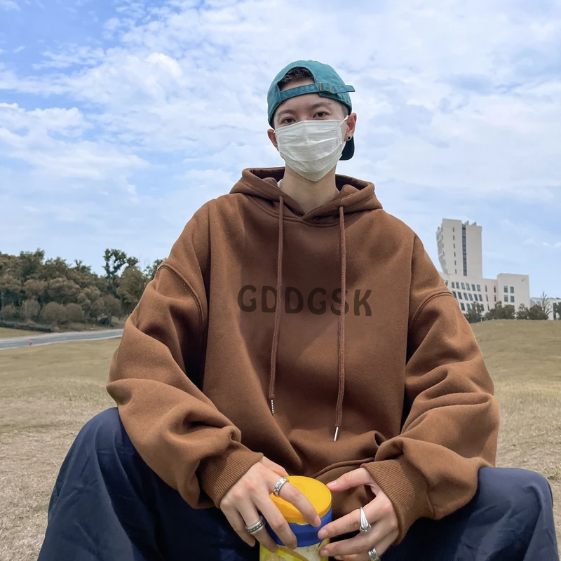 500G重磅卫衣男秋冬款连帽美式复古加绒外套情侣大码硬挺衣服潮流