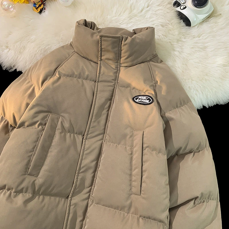 秋冬季情侣装港风日系简约大码立领学生宽松加厚保暖防风棉服外套