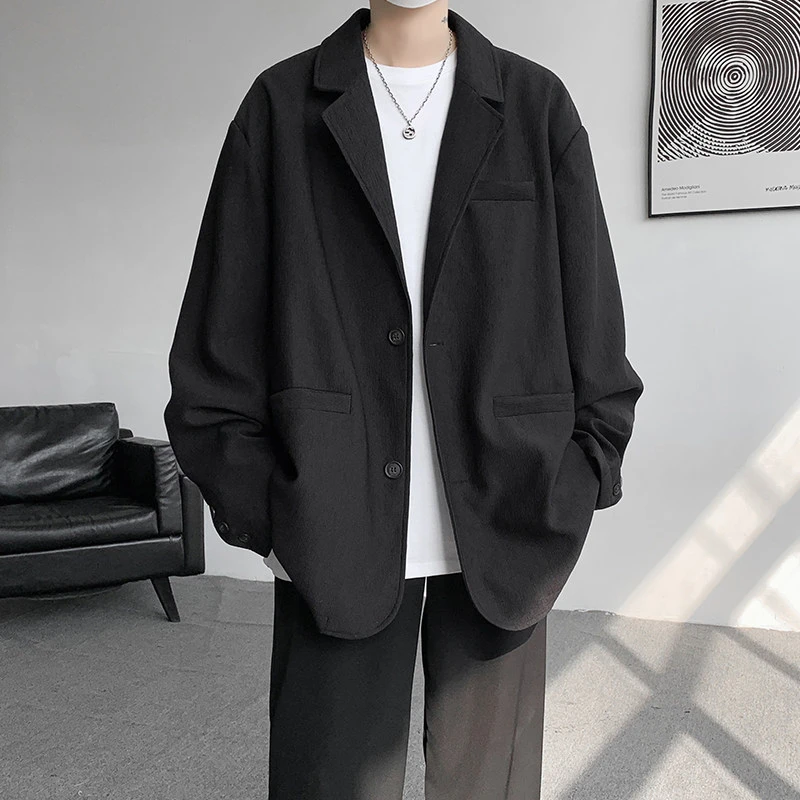 胖子特大码西装外套男黑色肌理感男装秋季美式复古高级感休闲西服
