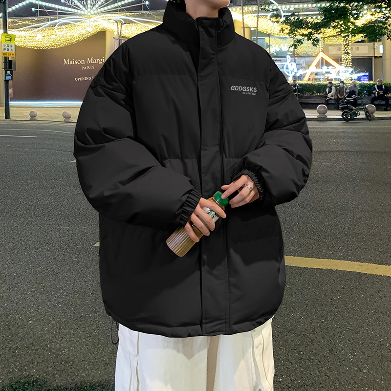 黑色棉衣男士2023冬季新款加绒厚立领棉服男生冬天保暖面包服外套