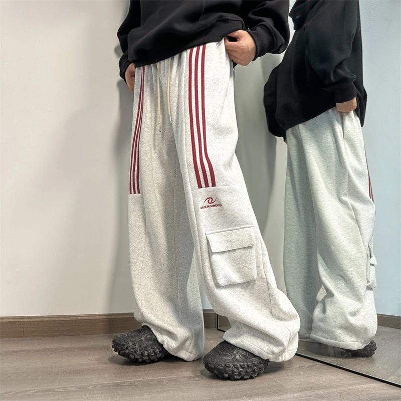 条纹工装卫裤男秋冬季新款美式高街重磅裤子高级感直筒休闲运动裤