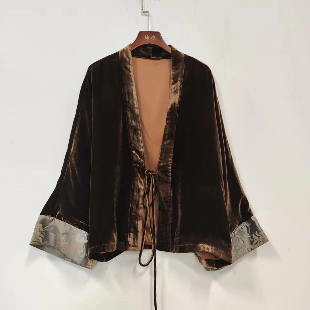 锦娘真丝丝绒两色阔版短外套-S