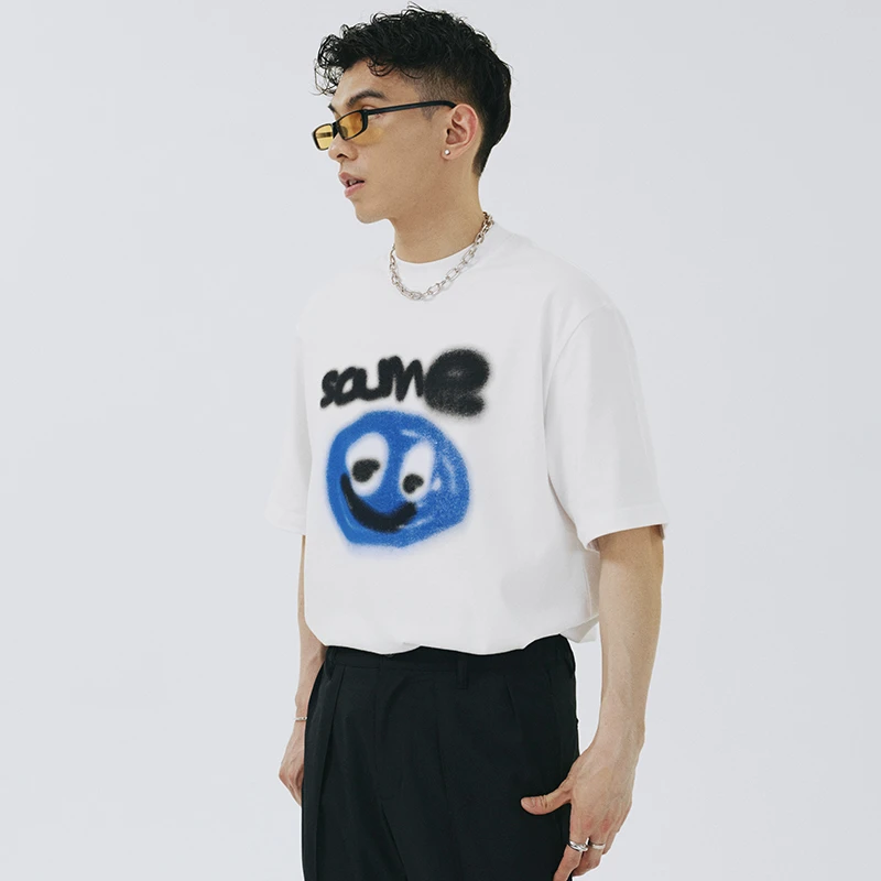 SAMESAME 小泪珠印花短袖t恤男潮牌宽松休闲百搭小领口圆领情侣装