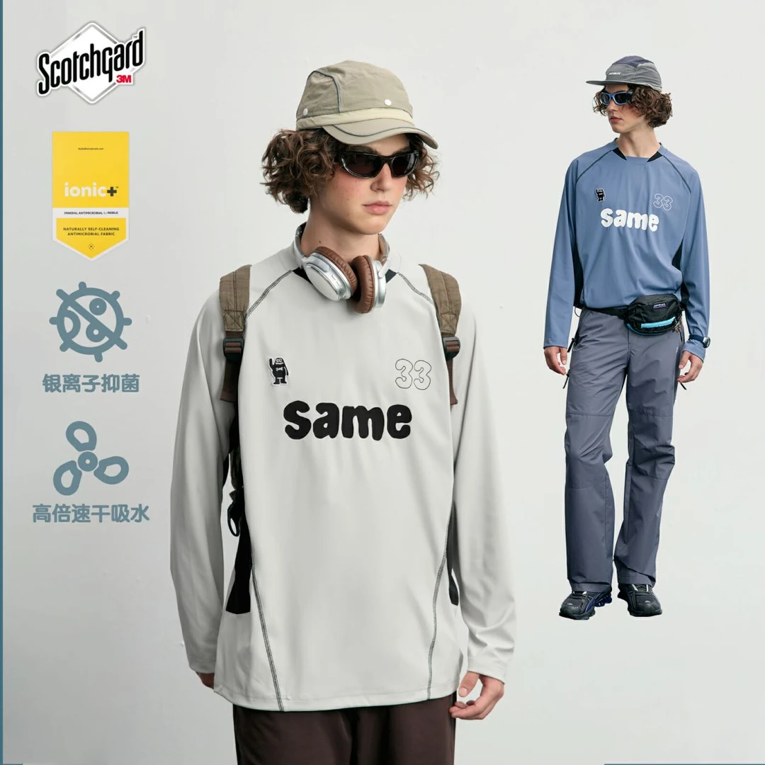 MYSAMESAME24AW运动户外防晒速干拼接撞色反骨车足球领长袖T恤男