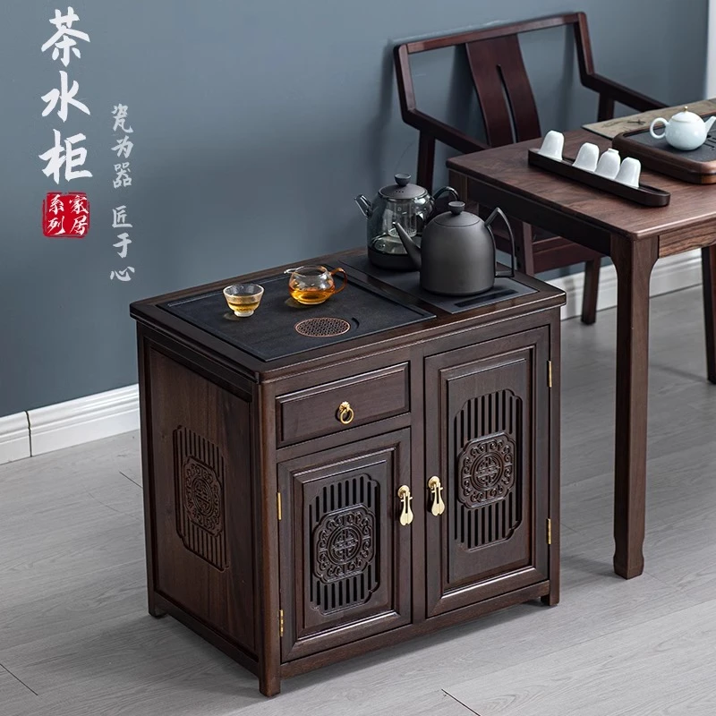 梨木移动茶水柜实木移动小户型泡茶台家用烧水壶一体茶几水桶架