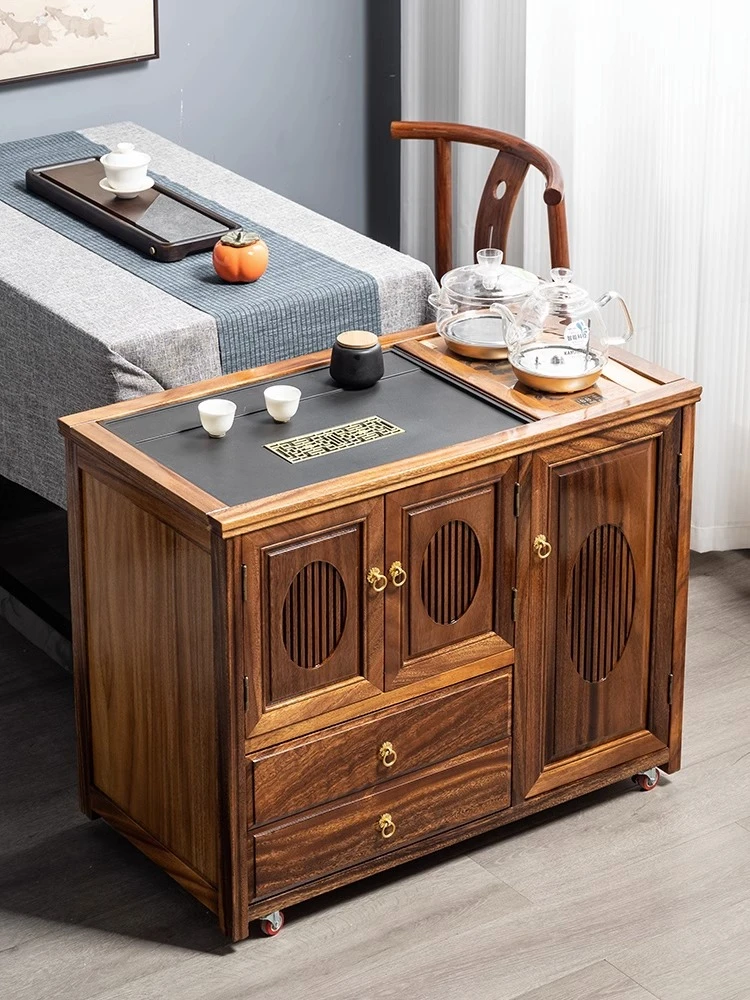 移动茶台实木茶水柜烧水壶一体小茶桌家用客厅新中式茶柜边
