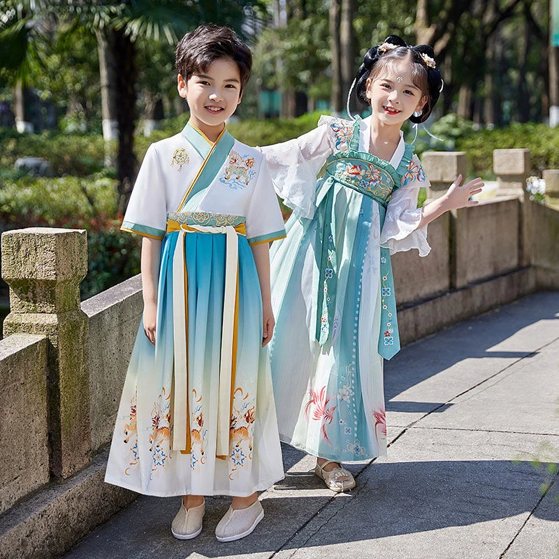 服女童春秋裙子2023新款古风连衣裙夏女孩唐装儿童超仙古装夏款