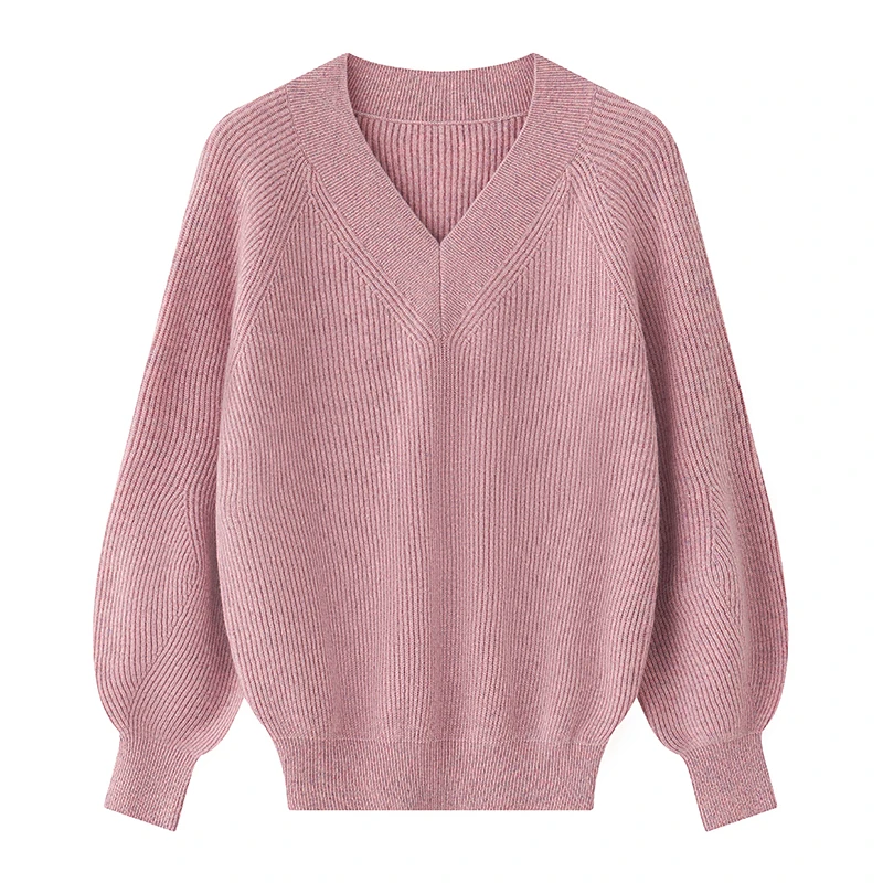 100%纯羊绒加厚V领套头女士针织衫上衣时尚百搭打底毛衫气质秋冬