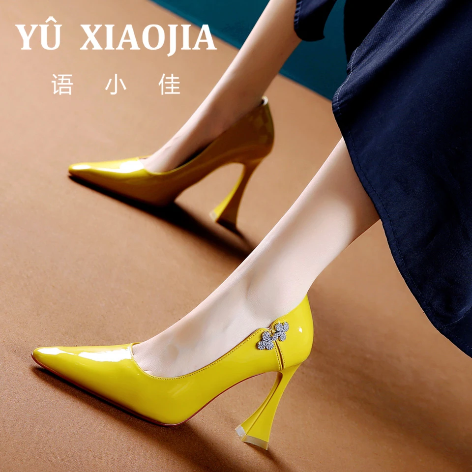 9CM[已开价]漆皮尖头超高跟鞋女2024春秋新款水钻粗跟单鞋HS1727