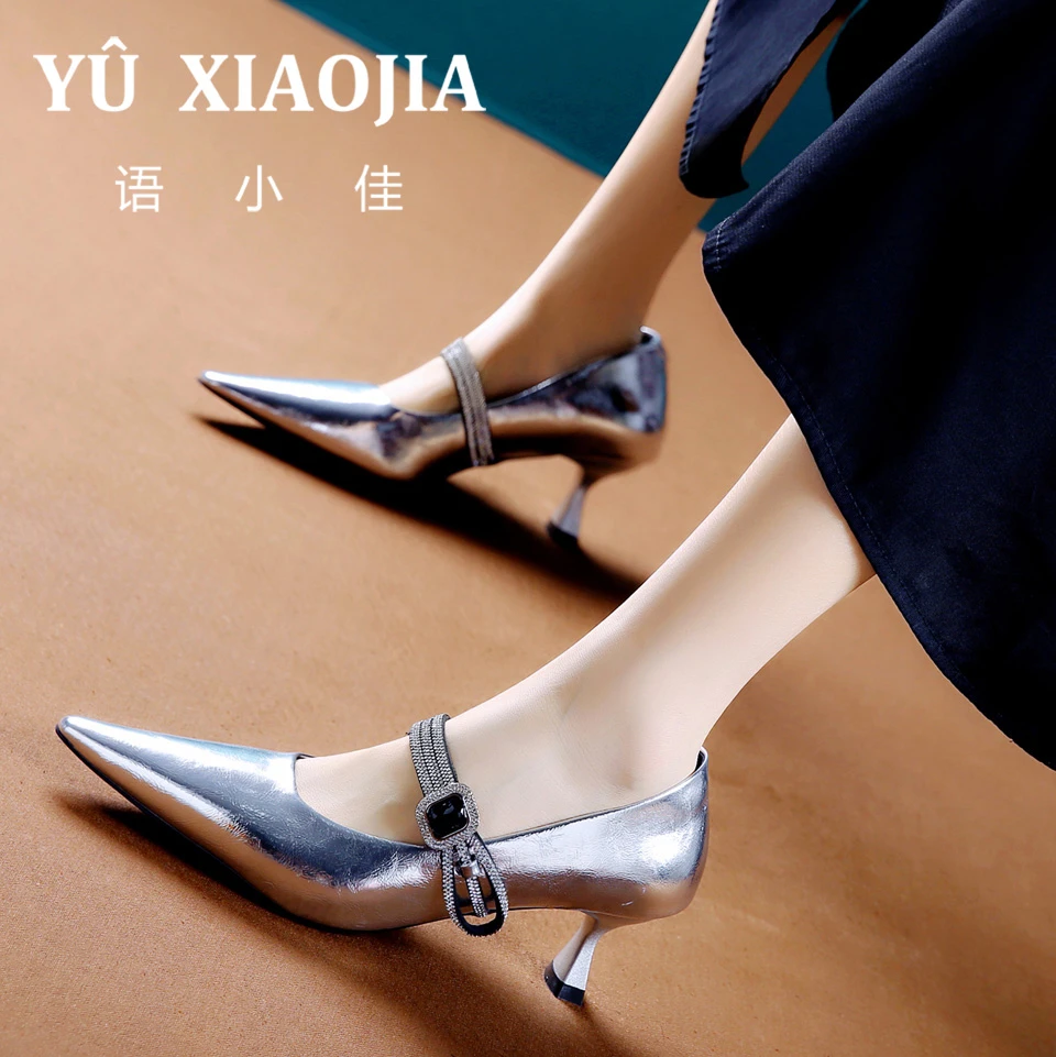 5CM[已开价]水钻一字带尖头高跟鞋女春秋工作鞋细跟单鞋1D2436-1