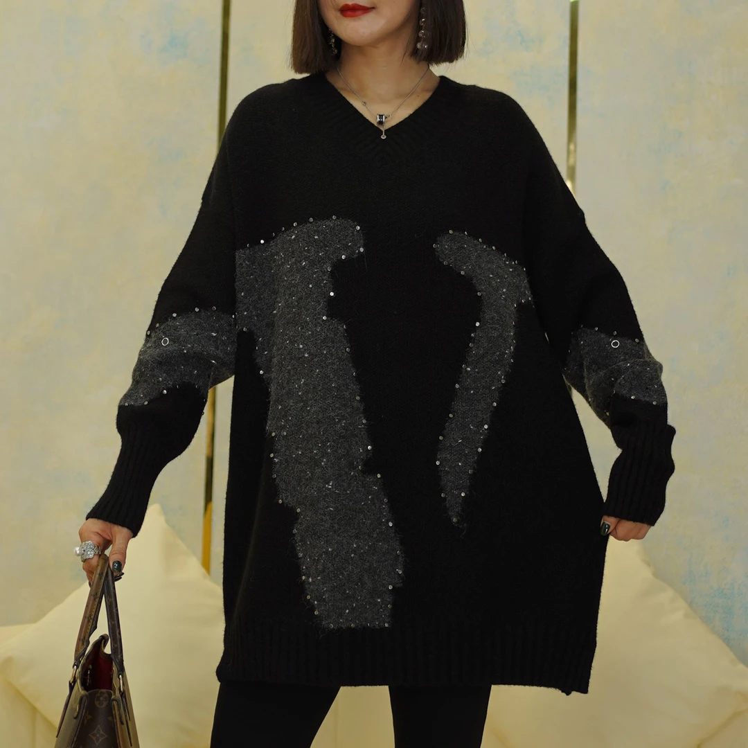 时尚洋气高级感气质上衣2024冬季新款微胖女装显瘦百搭毛衣