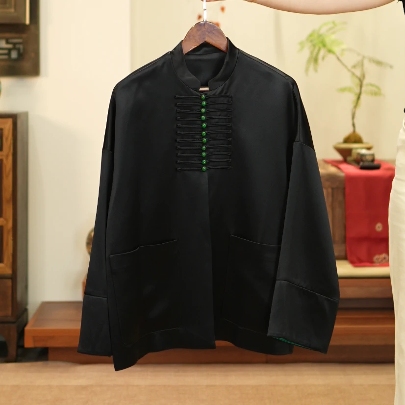 【玉洁定制】新中式国风黑色复古宽松长袖上衣外套女BQYJ24110028