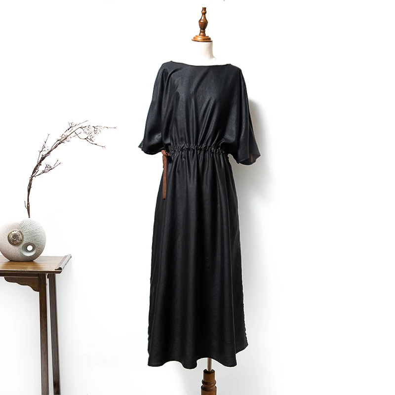 【玉洁定制】经典纯色，老料香云纱显瘦气质宽松连衣裙 ZY2021004