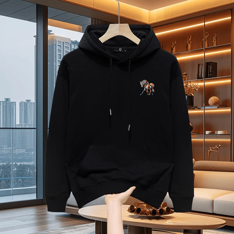 仓石一树马到成功印花连帽卫衣男春秋冬季加绒纯棉百搭休闲上衣服