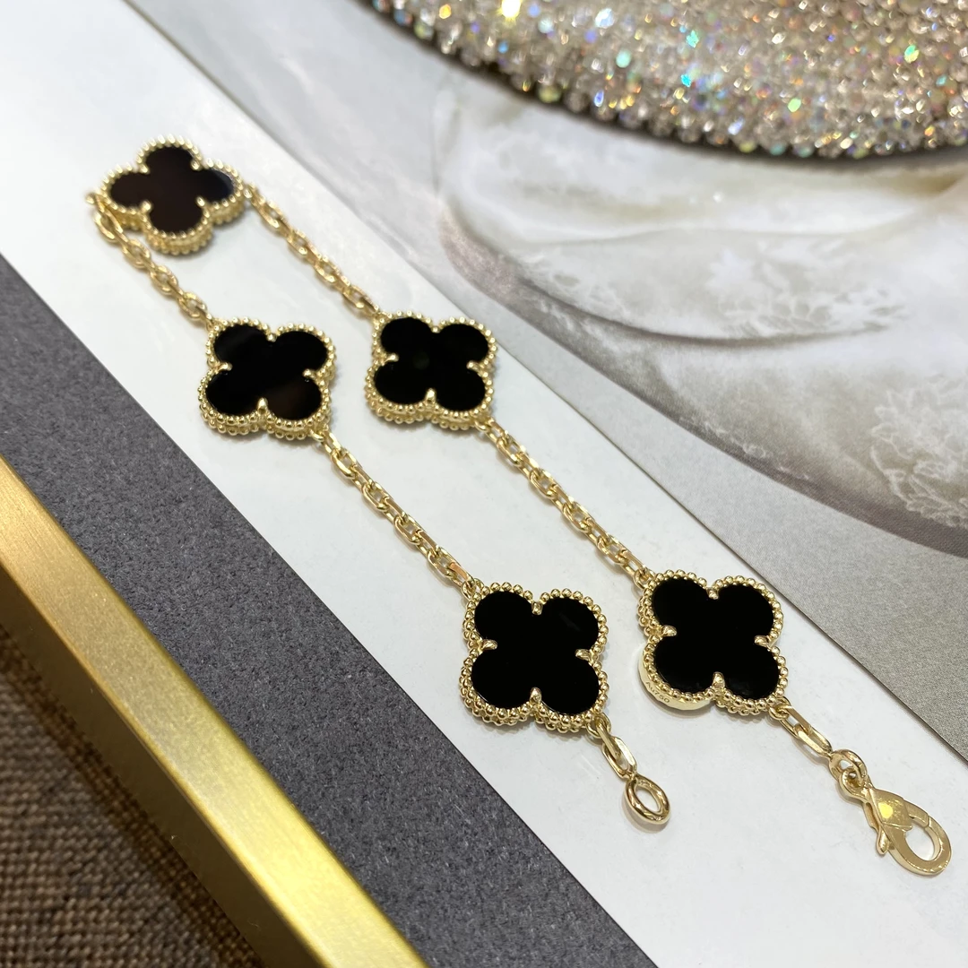 18K金黑玛瑙手链-薄版瘦花-12克以上 精工重金中号15mm