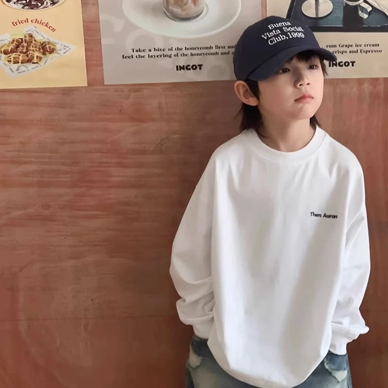 100%纯棉长袖男童t恤中大童秋季韩版上衣儿童帅气男孩宽松体恤衫