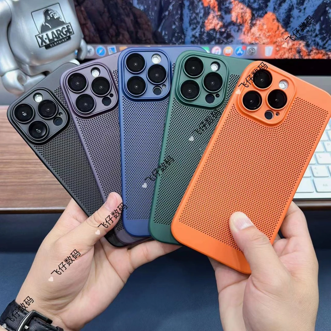 苹果14Promax简约散热蜂窝超薄适用于iPhone13Promax防尘网手机壳