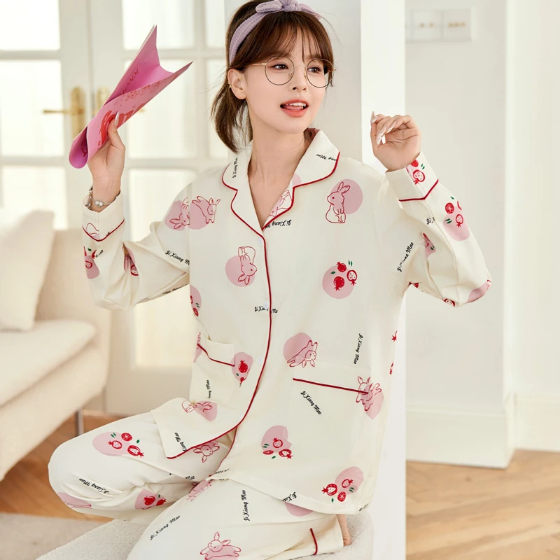睡衣女春秋新款长袖高级感冬季可爱学生可外穿女士休闲家居服套装