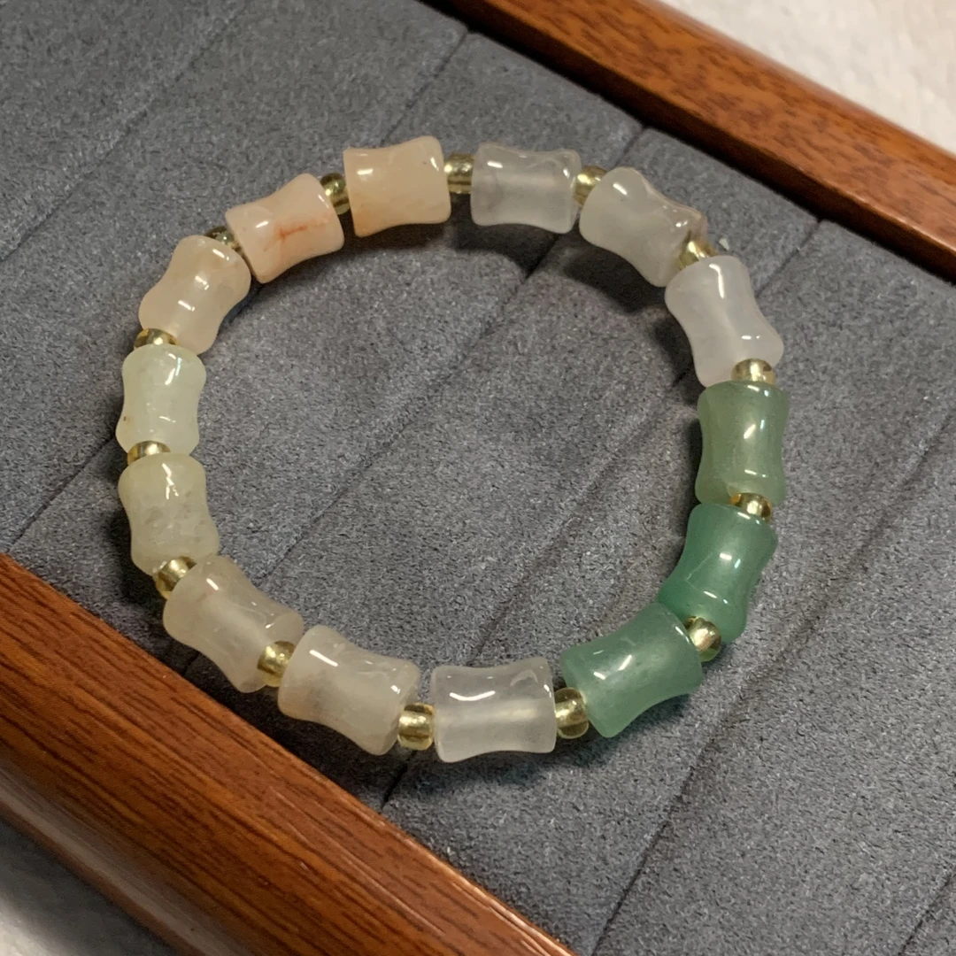 金丝玉竹节手串轻奢气质手工白色时尚国风古风小众老型单圈玉手串