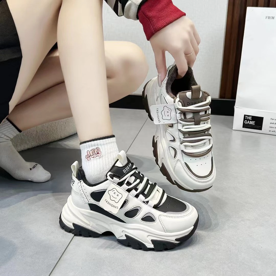 网红鞋子ins潮鞋潮女女鞋2023加绒厚底休闲百搭增高老爹鞋619-1