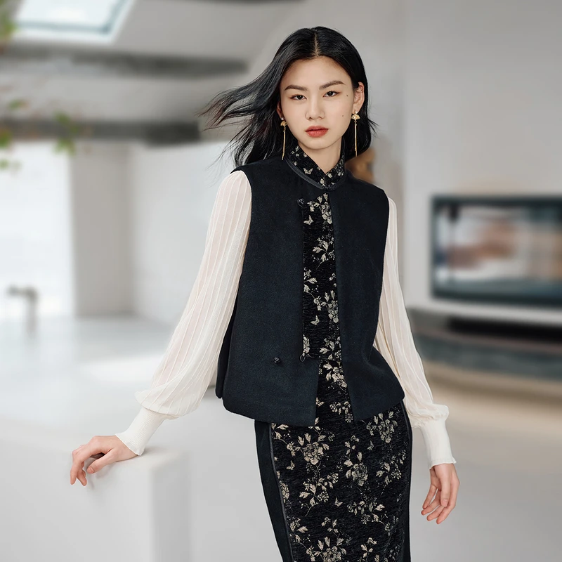 EP YAYING雅莹女装 国风新中式提花拼接马甲 新品1001A