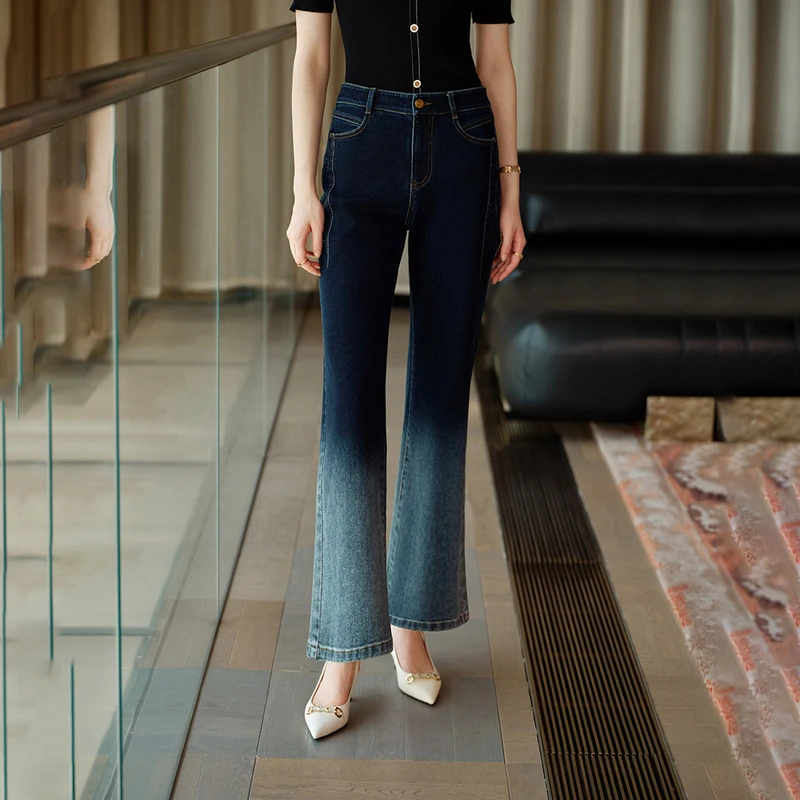 EP雅莹高端系列 刺绣渐变微喇直筒牛仔裤 秋冬新品J602A