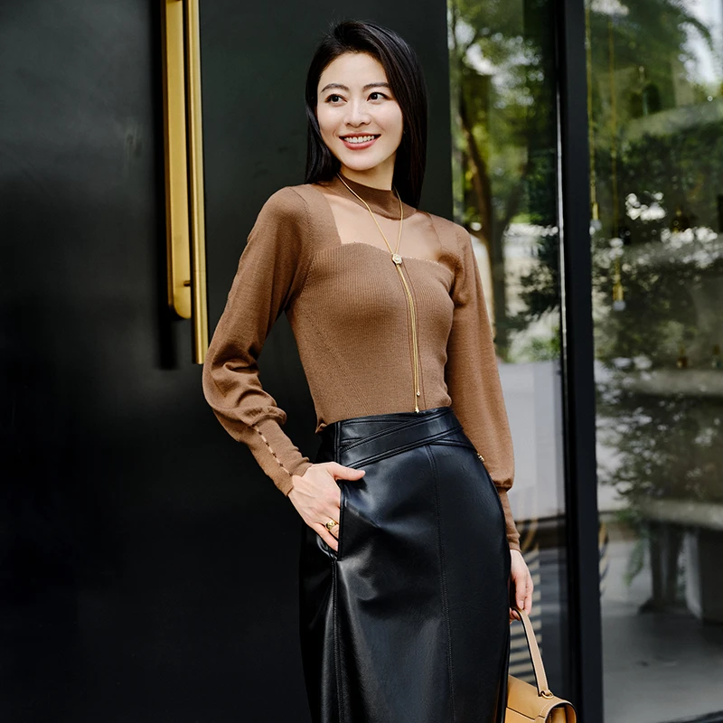 EP雅莹高端系列 优雅半高领美利奴绵羊毛针织衫 新款9522A