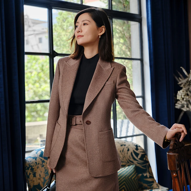 EP雅莹高端系列 优雅丝光绵羊毛一粒扣西装外套秋冬新款1104A