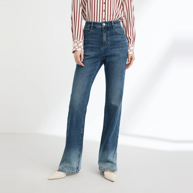 [唐嫣同款]EP雅莹女装 时尚渐变微喇牛仔裤 新款J625A