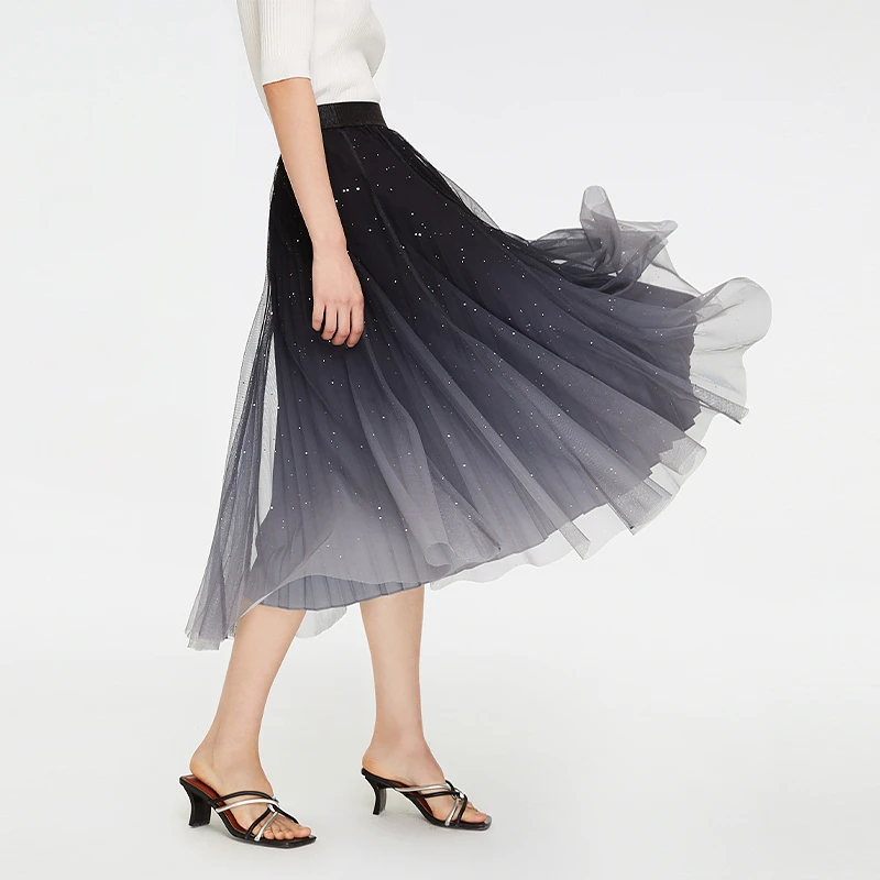 【星空裙】EP雅莹 烫钻A字百褶纱裙半身裙 新款3499Z