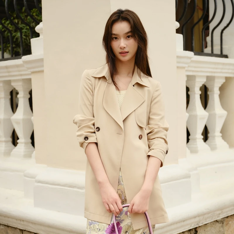 EP YAYING雅莹女装 桑蚕丝收腰一手长风衣外套 新款7201A