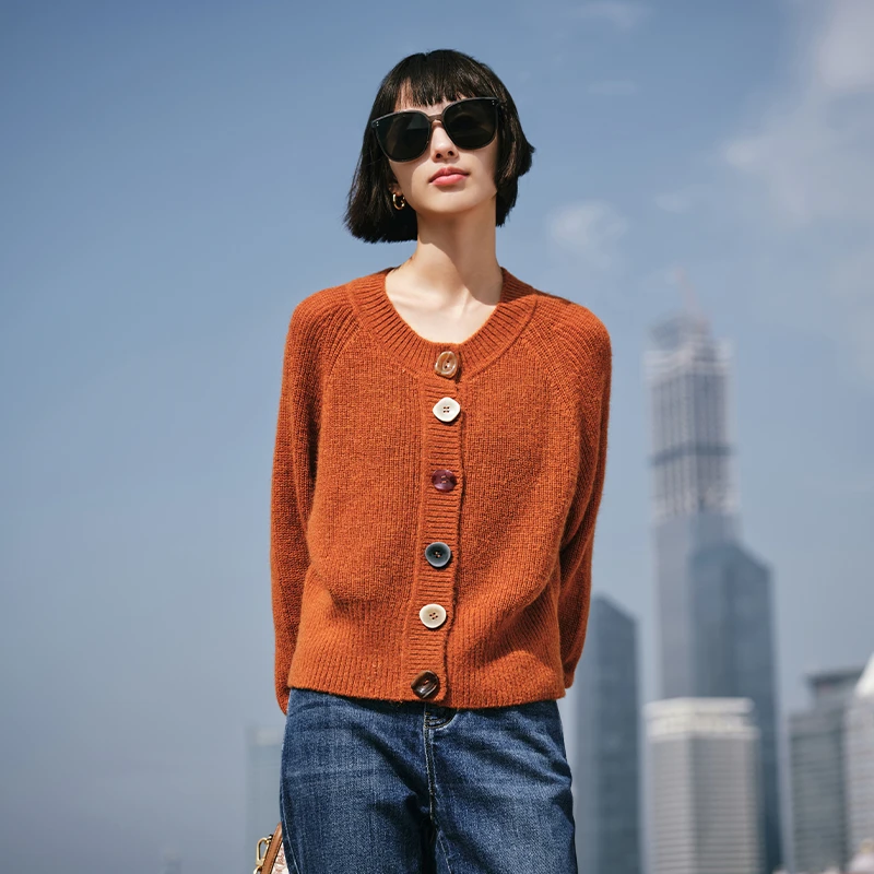 EP YAYING雅莹女装 马海毛圆领软糯针织开衫 秋装新款9145A