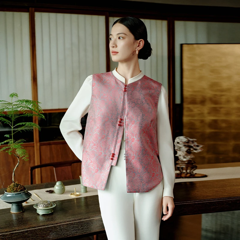 EP雅莹高端系列 国风新中式圆领印花马甲外套 新品1052A