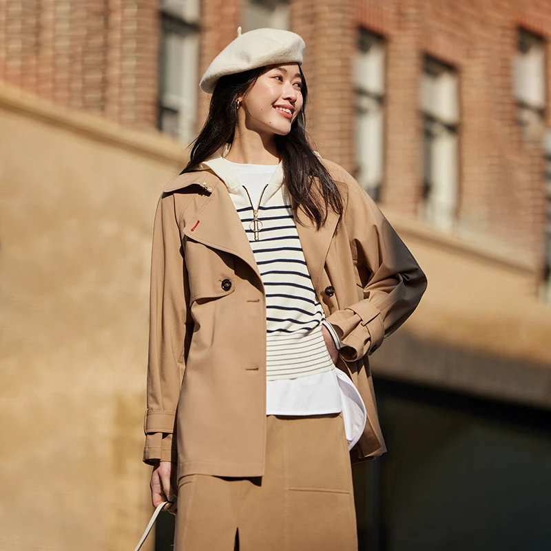 EP YAYING雅莹女装 英伦风羊毛一手长风衣外套 新品7202A