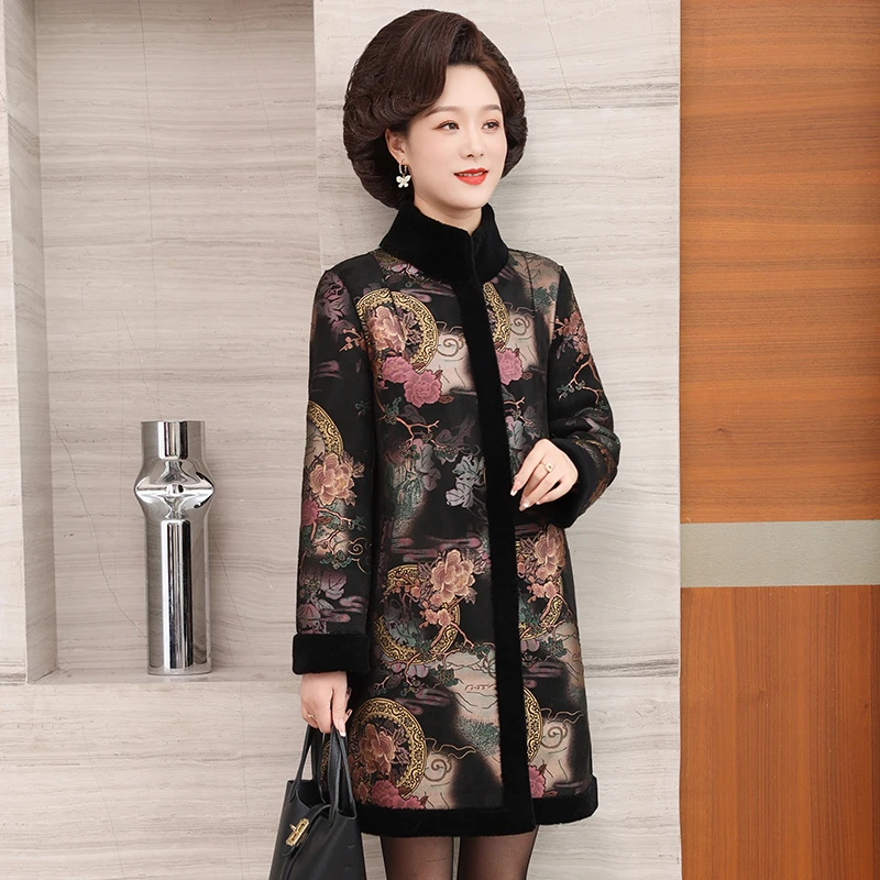 气质100羊毛大码妈妈装洋气中老年时尚中长款妈妈冬装外套加厚款