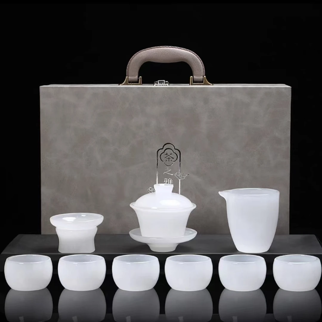 冰种琉璃茶具全套套装高档琉璃茶具家用办公会客国风简约玉石茶杯