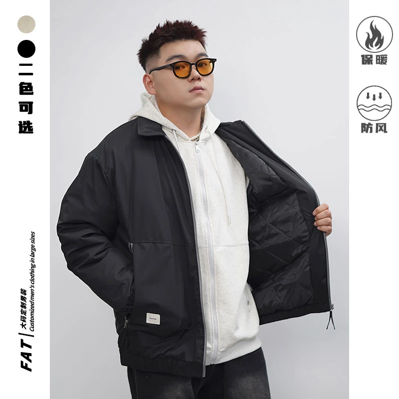 大码翻领冬季加厚保暖外套男装加肥加大宽松基础休闲外套2406