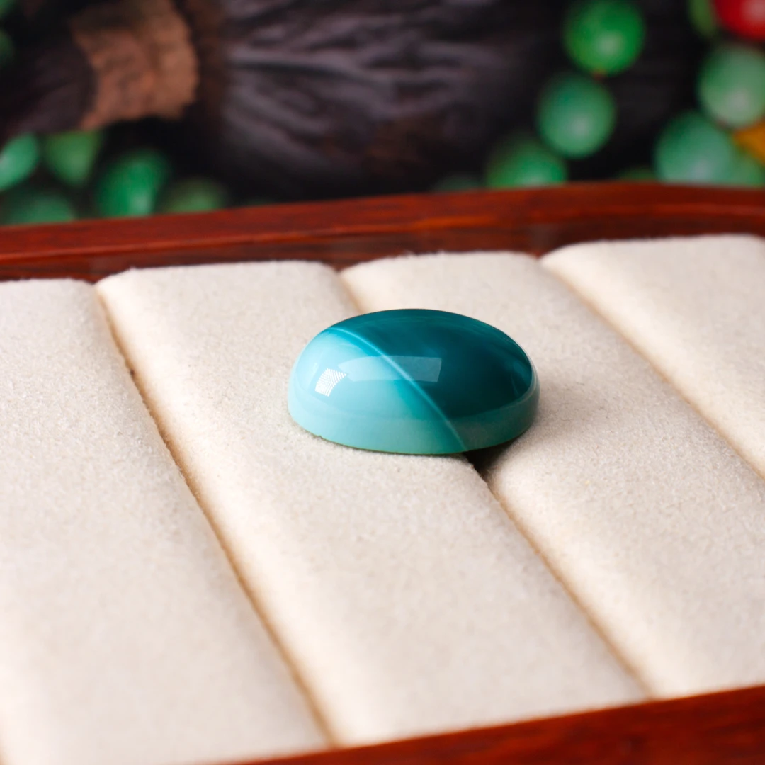 湖北天然原矿绿松石水波纹渐变戒面可定制DIY戒指
