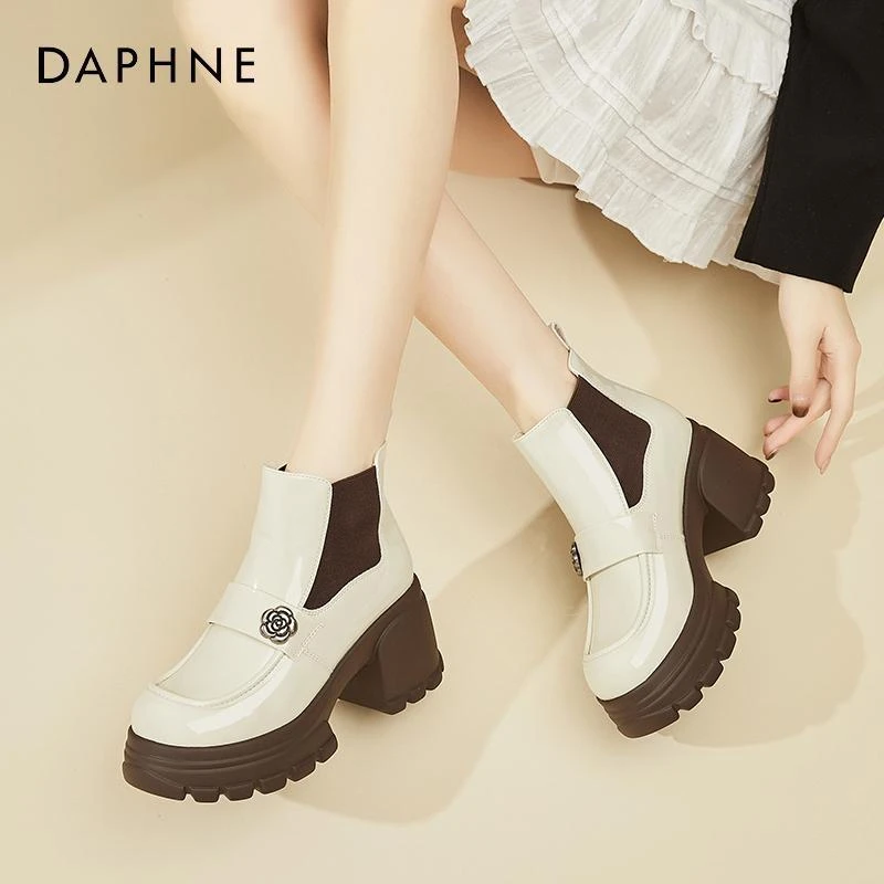 达芙妮厚底切尔西短靴女冬季加绒2025新款小个子增高马丁靴瘦瘦靴