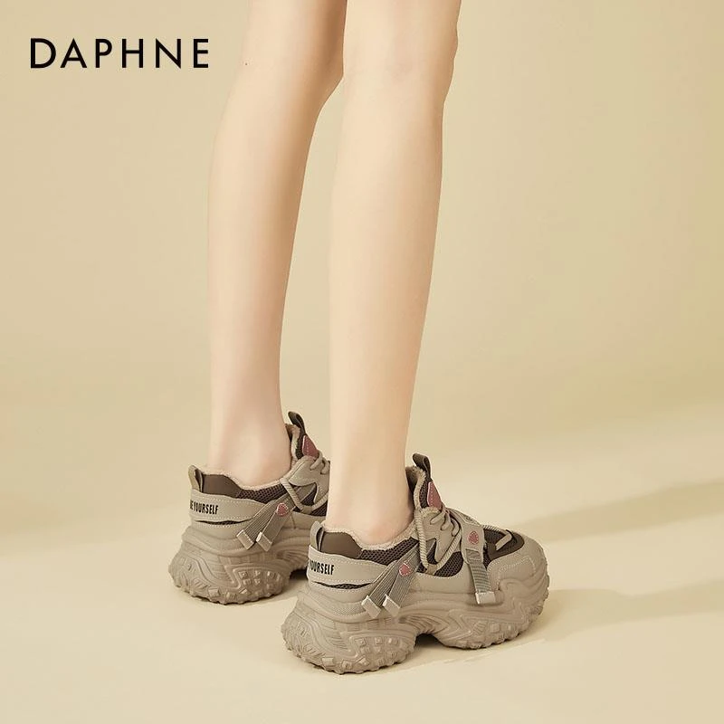 达芙妮复古厚底老爹鞋女款2025秋冬季新款加绒运动厚底系带休闲鞋