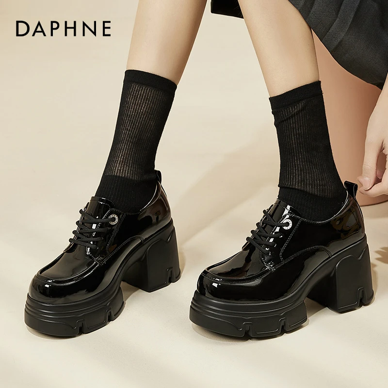 达芙妮厚底乐福鞋女2025秋季新款增高小个子高跟单鞋英伦风小皮鞋