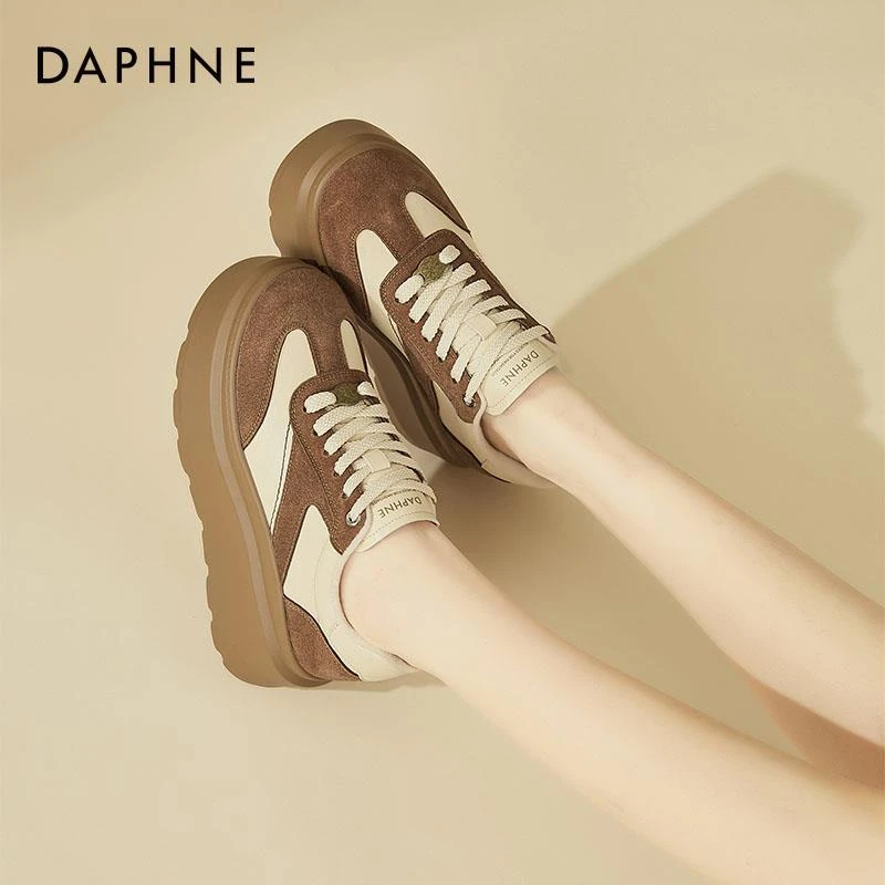 达芙妮厚底内增高老爹鞋女小个子增高鞋子秋冬德训鞋加绒运动女鞋